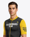 Man Wearing Cycling Jersey and Bib Shorts Mockup