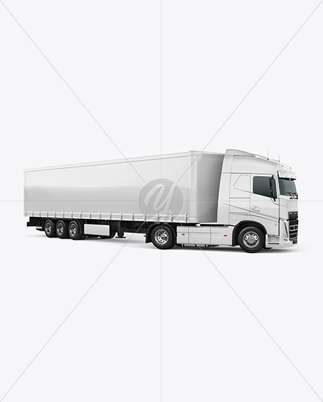 Semi Trailer Truck Mockup - Front Half Side View