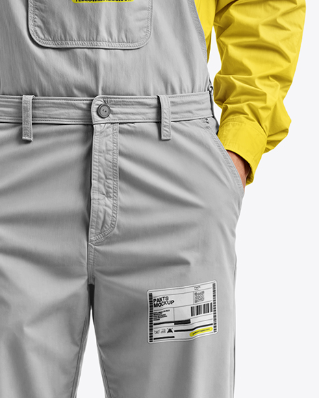 Builder Wearing Bib Overalls and Shirt Mockup