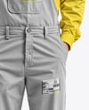 Builder Wearing Bib Overalls and Shirt Mockup