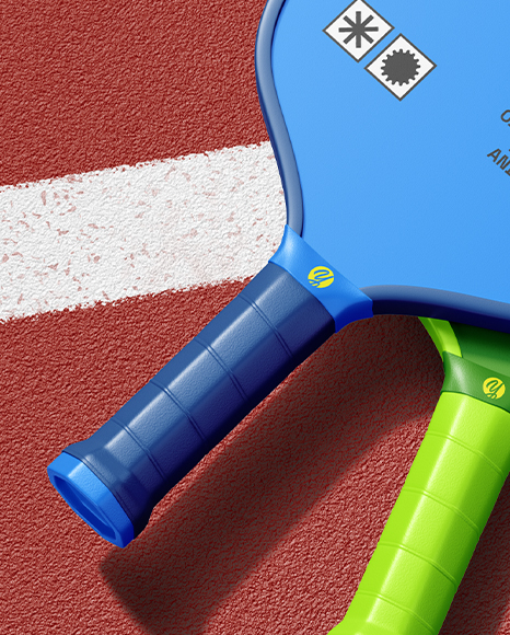 Two Pickleball Paddles with Balls on a Court Mockup