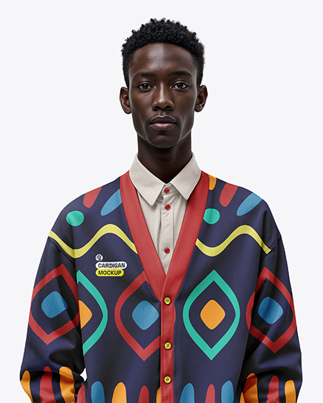 Black Man Wearing Cardigan and Pants Mockup