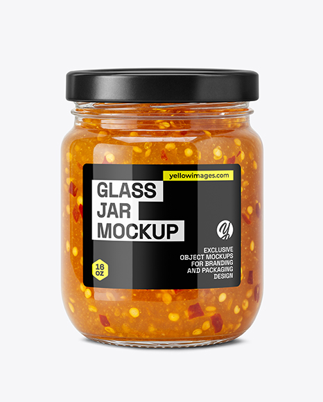 Clear Glass Jar with Hot Pepper Jelly Mockup - Sauce bottle mockup