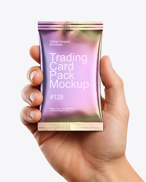 Metallic Trading Card Pack in a Hand Mockup