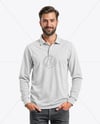 Man Wearing Long-Sleeve Polo Shirt and Jeans Mockup
