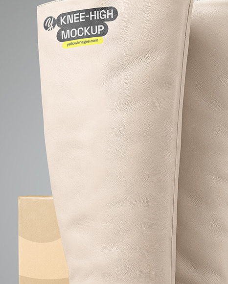 Pair of Women's High-Knee Boot with Shoe Box Mockup