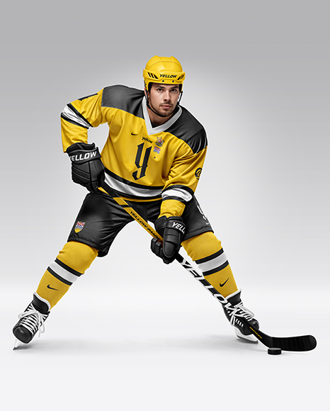 Man Wearing Full Ice Hockey Uniform Mockup