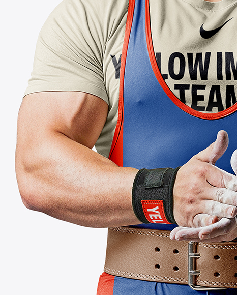 Man Wearing Weightlifing Suit with Singlet and Shirt Mockup