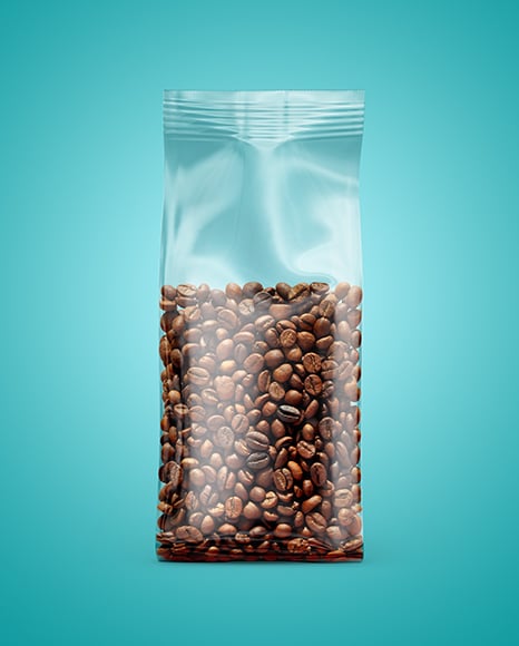 Clear Plastic Bag with Coffee Beans Mockup