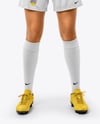 Woman Wearing Soccer Jersey and Shorts Mockup