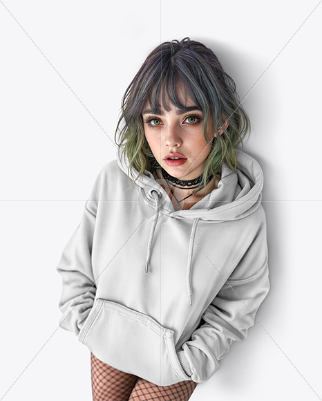 Young Alt Girl Wearing Oversized Hoodie with Kangaroo Pocket Mockup