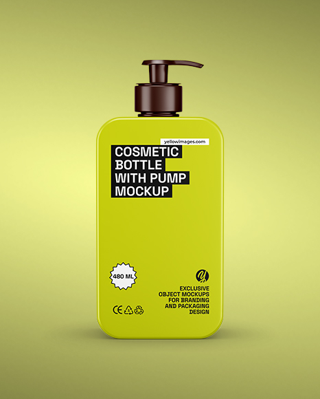 Square Cosmetic Bottle with Pump Mockup