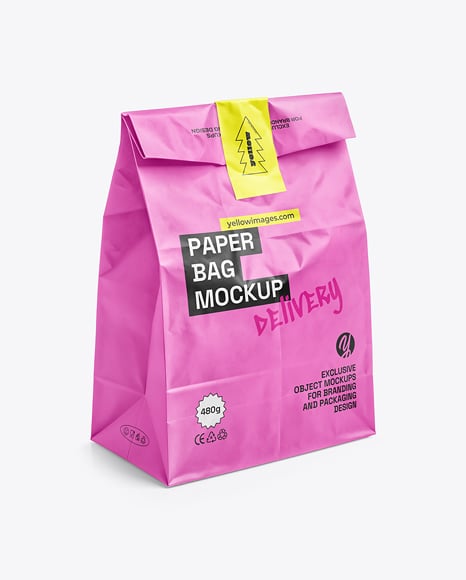 Paper Bag with Sticker Label Mockup