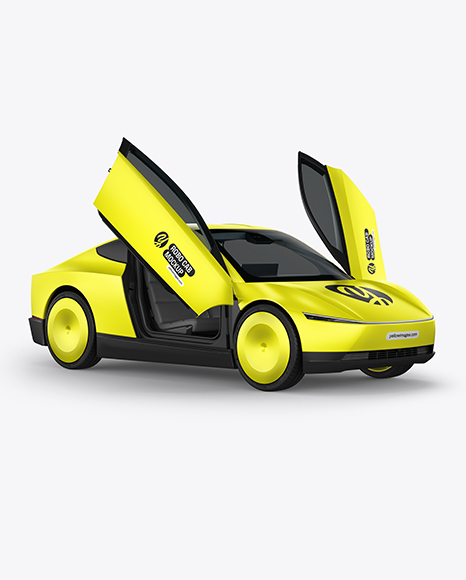 Electric RoboCab W The Doors Open Mockup - Half Side View - Car mockup