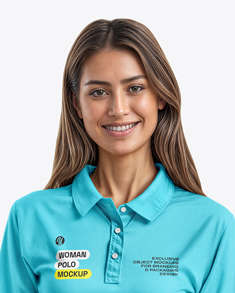 Woman Wearing Long Sleeve Polo Shirt and Jeans Mockup