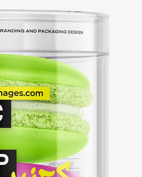 Clear Plastic Tube with Macaron Cookies Mockup