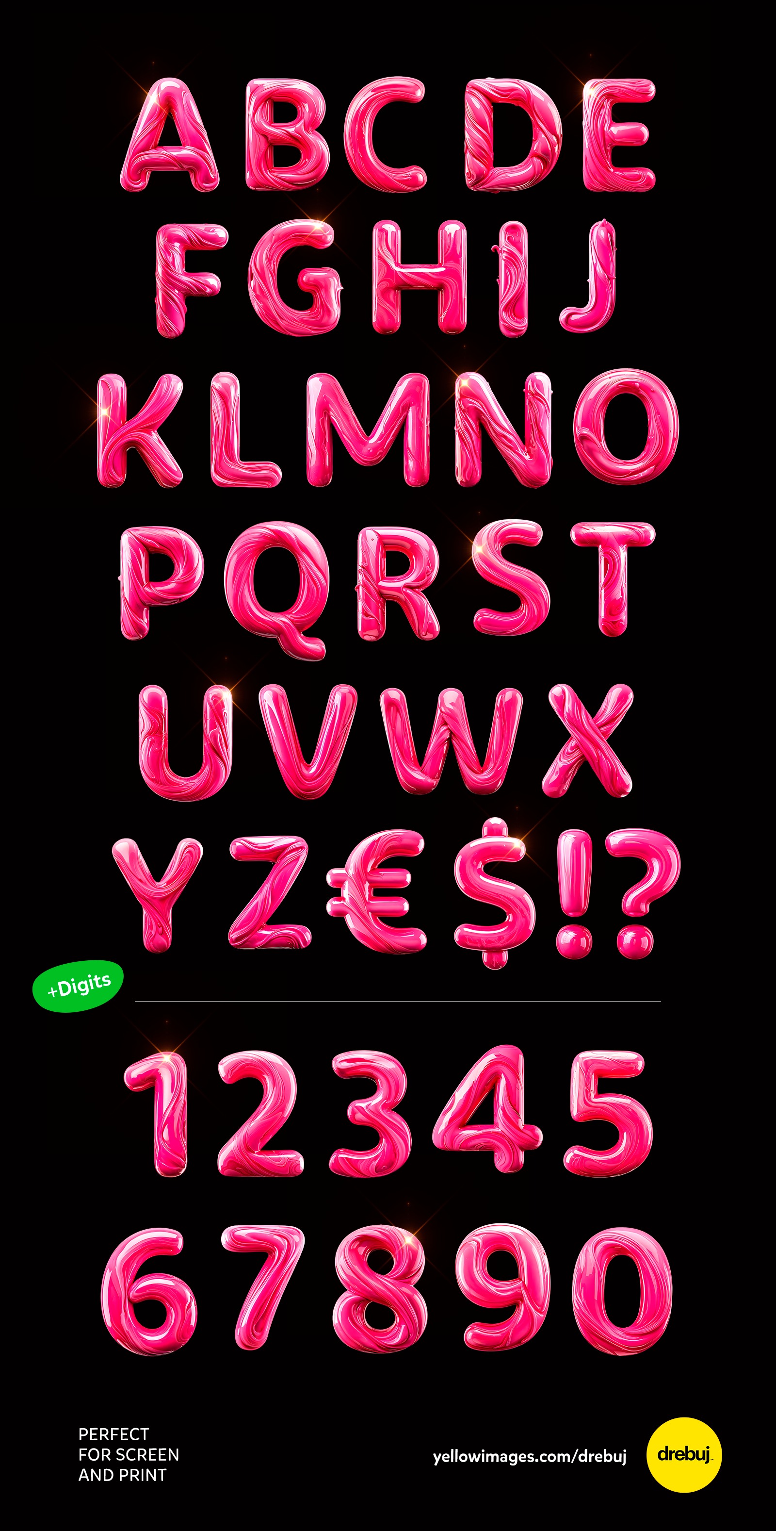 Glossy Pink Glue Font: Geometric 3D Alphabet PNG