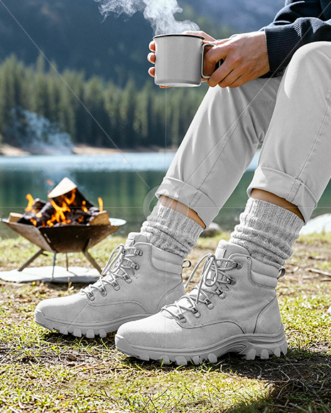 Pair of Hiking Boots on Woman's Legs Mockup