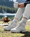 Pair of Hiking Boots on Woman's Legs Mockup