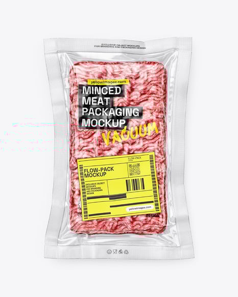 Clear Plastic Flow-Pack with Minced Meat Mockup - Sliced+Cheese+Packaging+Mockup+In+Flow+Pack+Mockups+On+Yellow