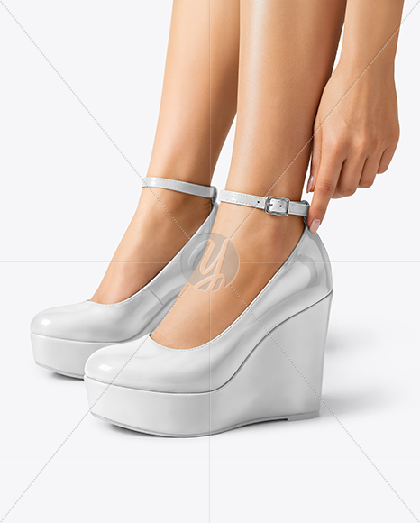 Woman Wearing Wedge Heels Mockup