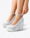 Woman Wearing Wedge Heels Mockup