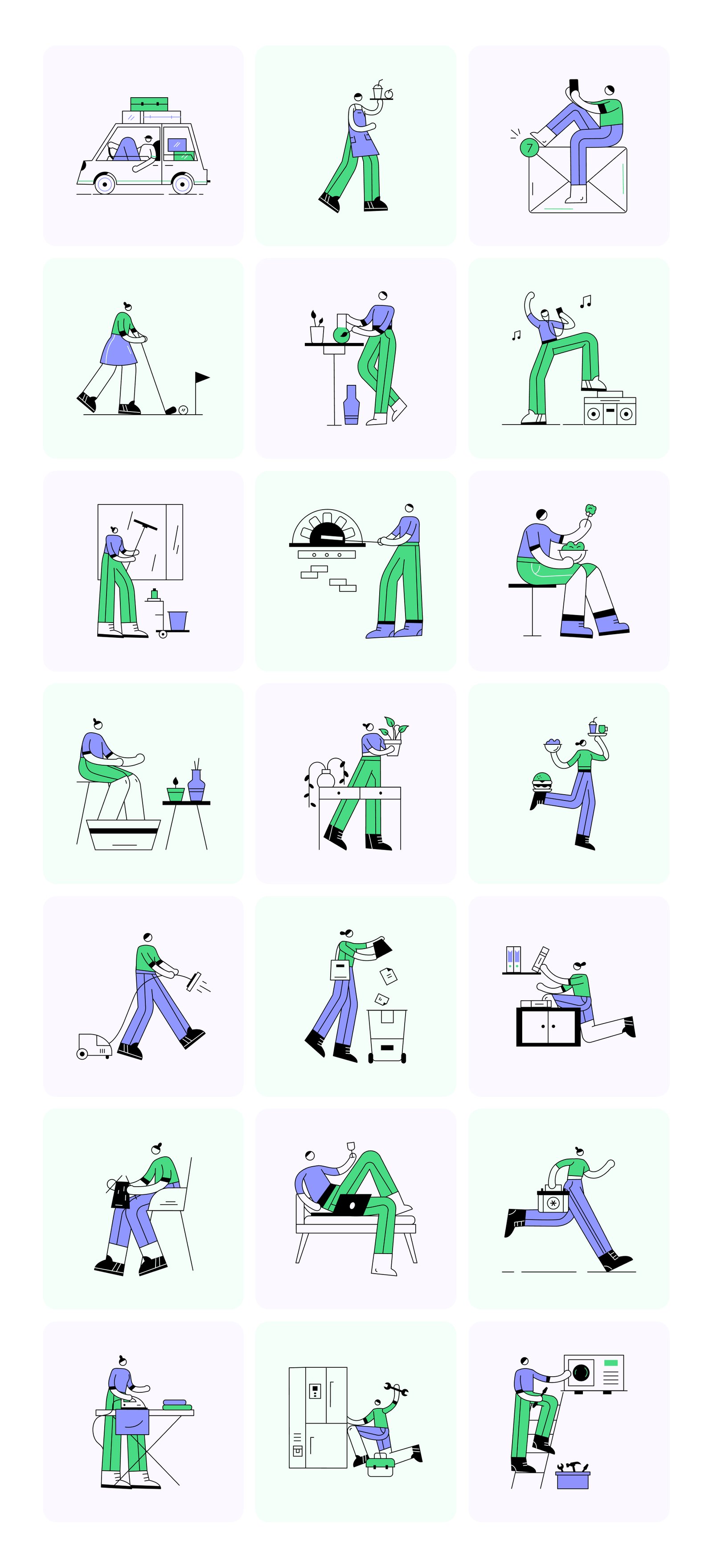 People and Places Illustration Set