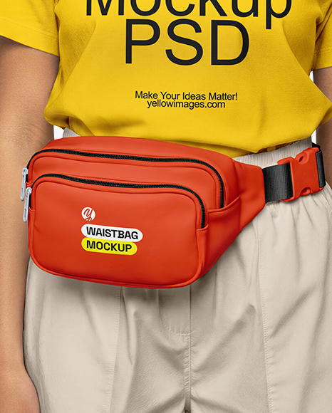 Woman Wearing T-Shirt with Fanny Pack Mockup