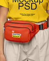 Woman Wearing T-Shirt with Fanny Pack Mockup