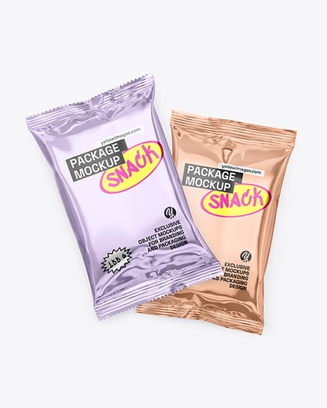 Two Glossy Metallic Snack Packages Mockup