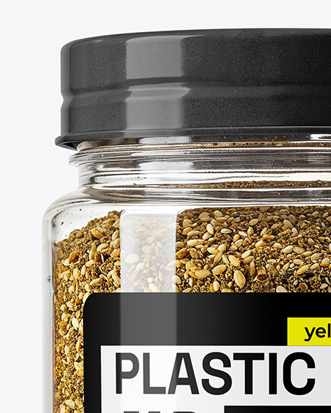 Clear Plastic Jar with Za'atar Spice Mockup