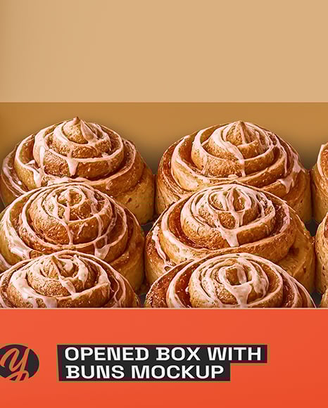 Opened Box with Cinnamon Buns Mockup