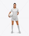 Woman Wearing Soccer Jersey and Shorts Mockup
