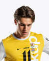 Soccer Player Wearing Crew Neck Jersey and Shorts Mockup