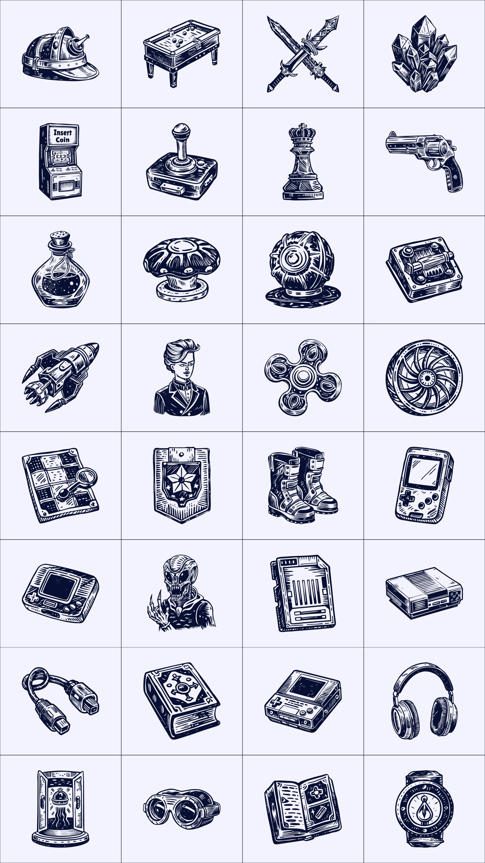 Vintage Game Illustration Set