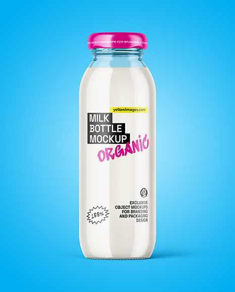 Clear Glass Bottle With Milk Mockup