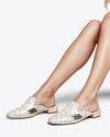 Pair of Leather Mules on Woman's Legs Mockup