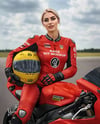Woman Wearing Moto Racing Kit on Sport Bike Mockup