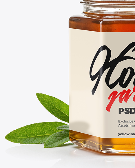 Hexagonal Glass Jar with Sage Honey Mockup