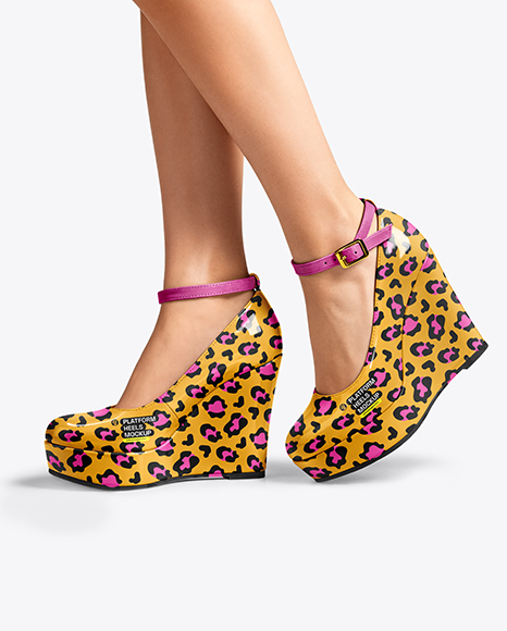 Woman Wearing Wedge Heels Mockup - Apparel mockups
