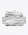 Pair of Women's UGG Slippers with Shoe Box Mockup