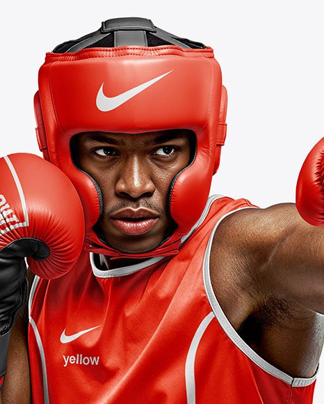Afro-American Man Wearing Full Boxing Kit Mockup