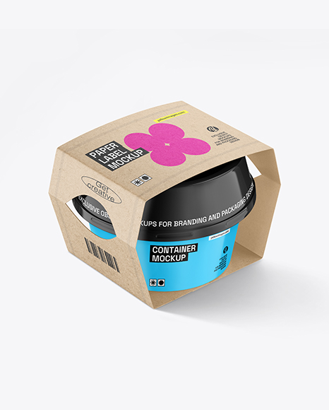 Plastic Container With Kraft Label Mockup - Cheese mockup download