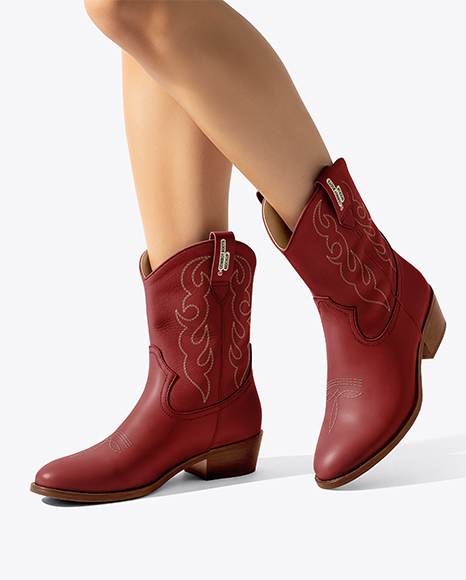 Leather Cowboy Boots on Women's Legs Mockup - Shoe mockups