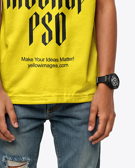 Boy Wearing T-shirt and Ripped Jeans Mockup