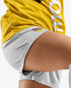 Female Soccer Player Wearing Jersey and Shorts Mockup