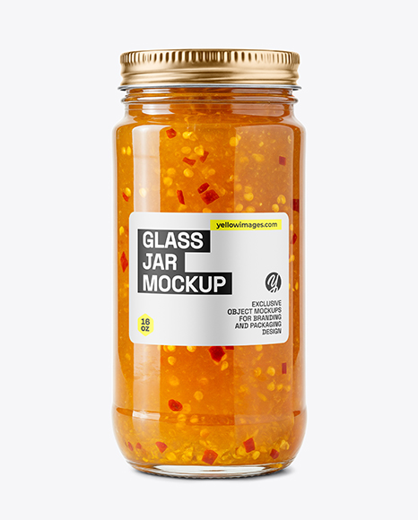 Glass Jar with Hot Pepper Jelly Mockup - Sauce bottle mockup