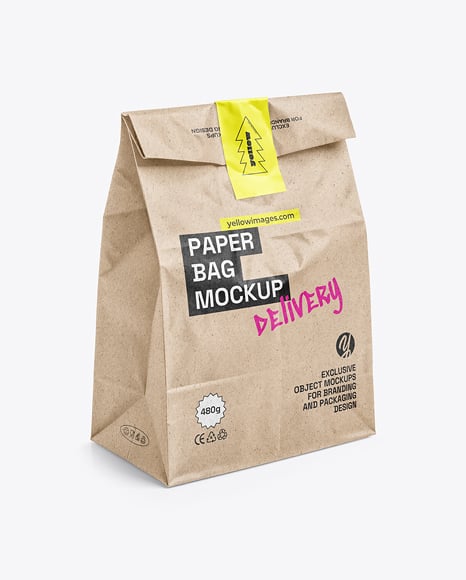 Kraft Paper Food Bag with Sticker Label Mockup
