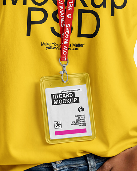 Young Black Woman Wearing T-Shirt with Badge Holder Mockup