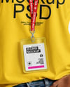 Young Black Woman Wearing T-Shirt with Badge Holder Mockup
